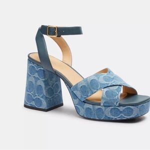 Coach Denim Blue Platform Sandal with Ankle Strap